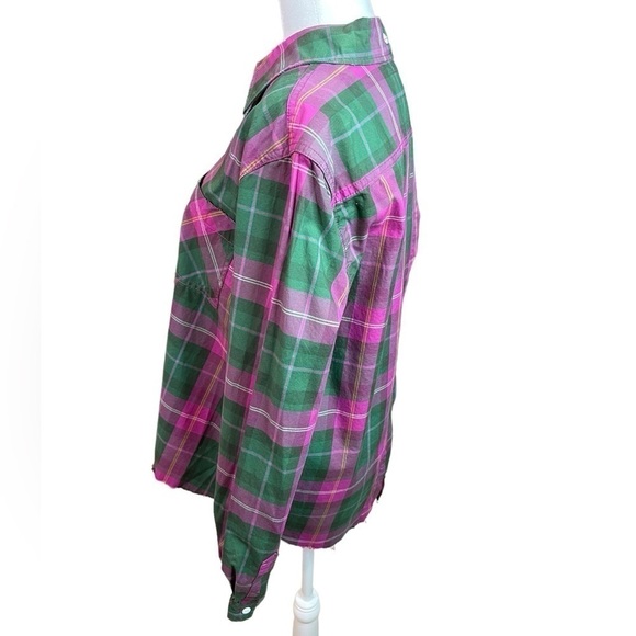 Current Elliott The Ivie Plaid Shirt pink & green Button down size 3 - Picture 7 of 17